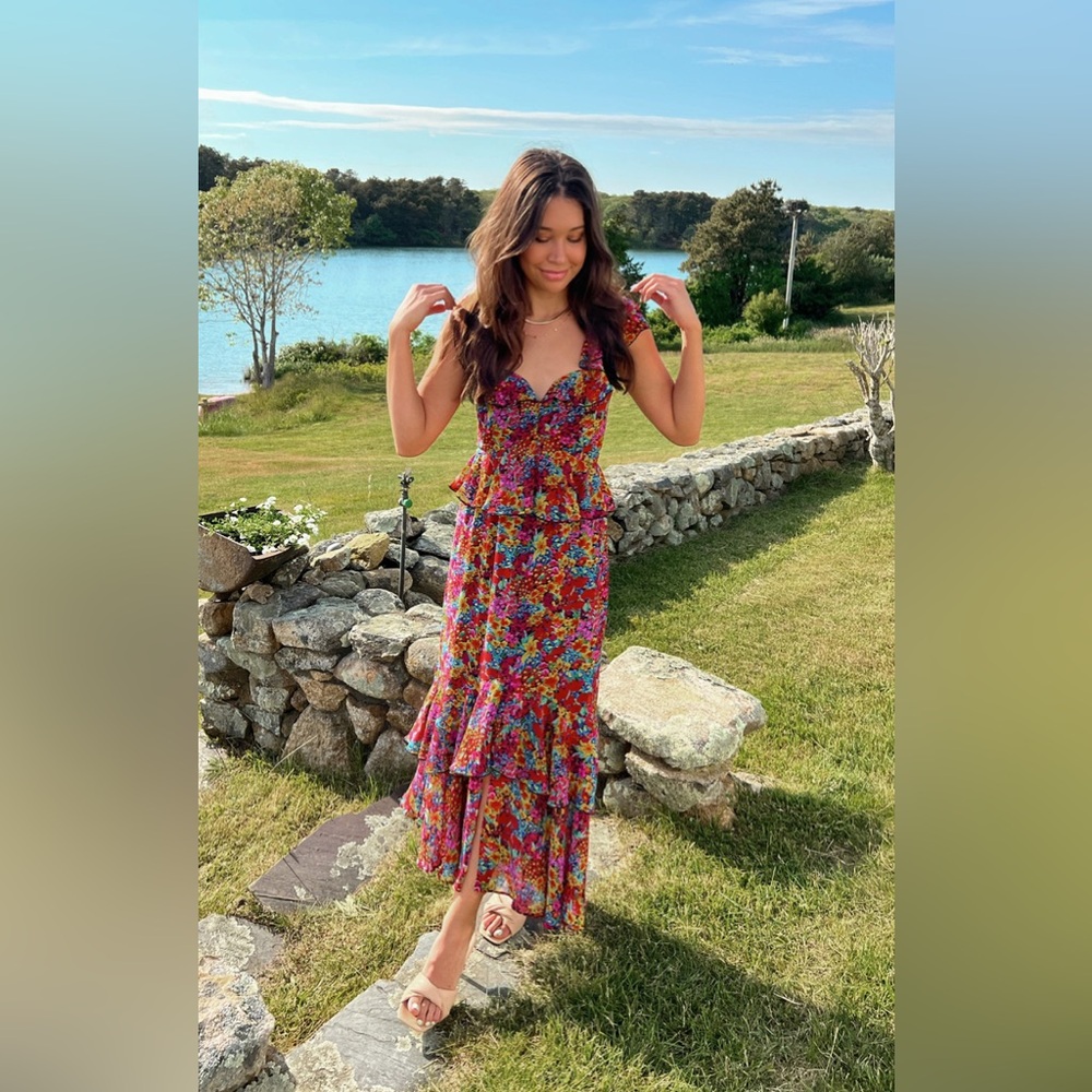 Show Me Your MuMu Red Pink Sleeveless Sweetheart Maxi Dress